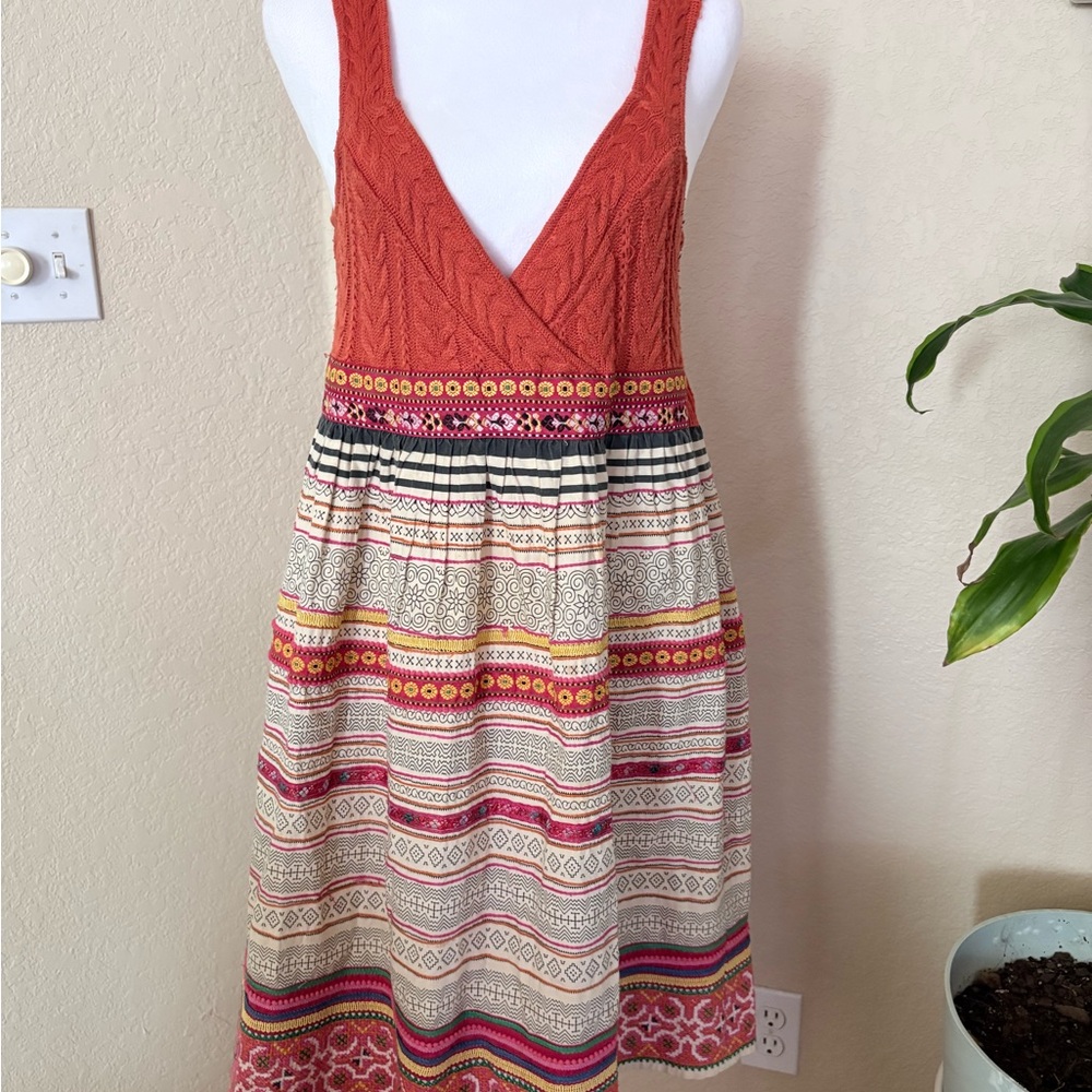 Free People Orange and Multicolor Knit Midi Dress